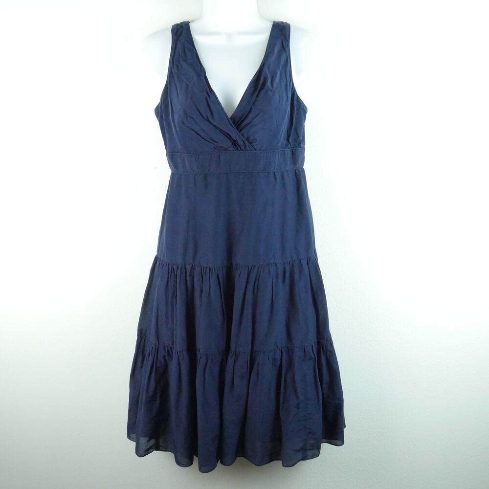 Ralph Lauren Y2K Babydoll Dress Silk Blend Tiered Preppy Navy Blue Size 6 VTG